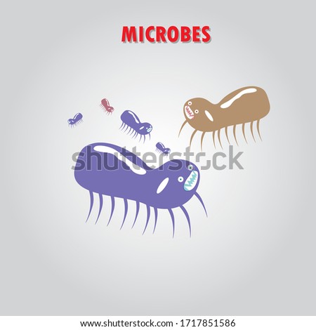 image of germs, bacteria, invisible world, bacteriology, buds, emblems vector illustration
