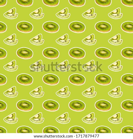 Seamless pattern of fresh fruits on green background