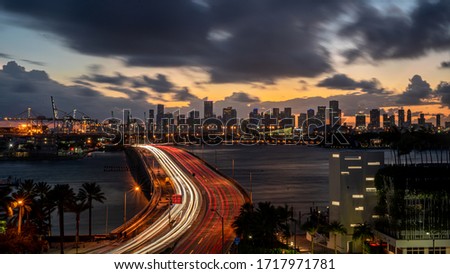 sunset time-lapse of cars in Miami