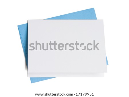 Blank greeting card on top of colored envelope isolated on white background Royalty-Free Stock Photo #17179951