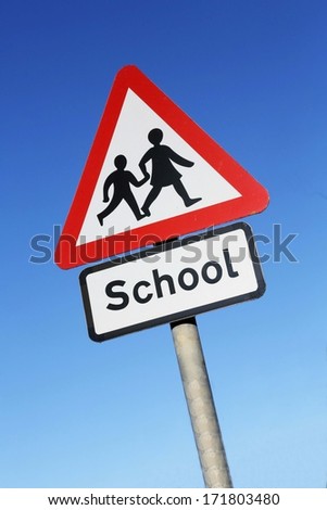 School warning road sign. 