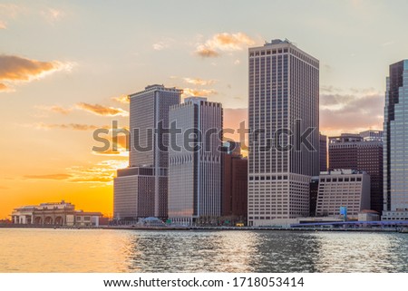 Skyscrapers of the Financial District, New York City, at sunset