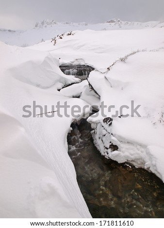 Wintery snowy mountain creek
