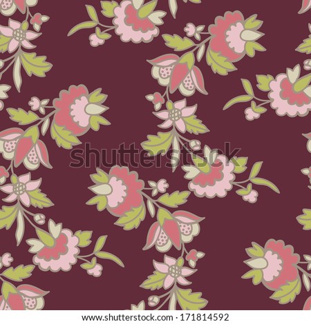 Decorative pattern with vintage flowers. Seamless pattern for fabric, paper and other printing and web projects. 