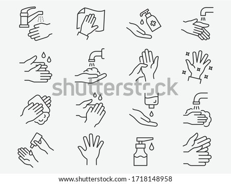 Hand washing line icons set. Vector illustration on a white background. Editable stroke.