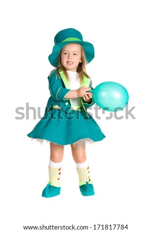 Child in costumes leprechaun, St. Patrick's Day, isolated on white background