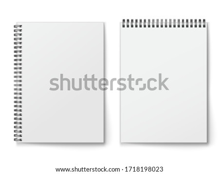 Blank closed realistic spiral notepad mockup isolated on white background. Royalty-Free Stock Photo #1718198023