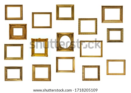 high resolution antique golden textured masterpiece frame set with copyspace isolated on white backround