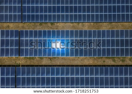 Aerial view of Solar panel, photovoltaic, alternative electricity source - concept of sustainable resources on a sunny day, Ninh Son, Ninh Thuan, Vietnam