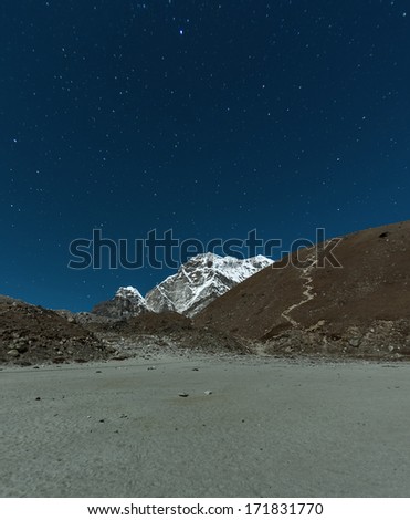 Slope of Kala Patthar in the Moonlight from Gorak Shep - Everest region, Nepal, Himalayas