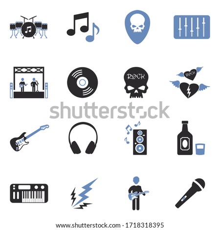 Rock Music Icons. Two Tone Flat Design. Vector Illustration.