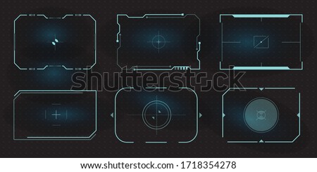 Futuristic HUD frames for target screen and border aim control panel. Screen elements set of Sci Fi User Interface for Gaming UX UI. Royalty-Free Stock Photo #1718354278
