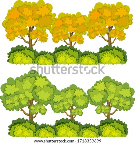 Big green trees on white background illustration