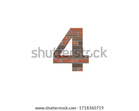 Number 4 of the alphabet with wall of bricks