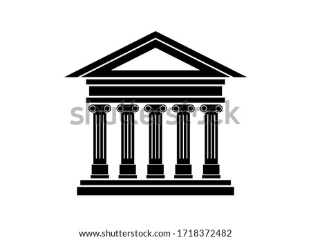 Ancient building icon vector. Ancient temple with columns icon. Historical building black icon isolated on a white background. Ancient greek temple vector. Bank icon vector