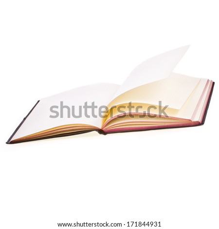 vintage large hardcover book in a cage disclosed  isolated on white background