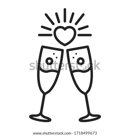 Glasses of champagne line black icon. Event service. Isolated vector element. Outline pictogram for web page, mobile app, promo.