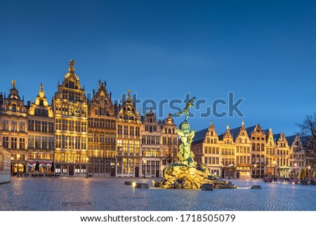 Grote Markt of Antwerp, Belgium at twilight. Royalty-Free Stock Photo #1718505079