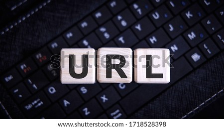 URL - concept on wooden cubes on a keyboard
