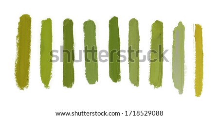 set of green shade of Lin shapes of lipsticks on isolated white background