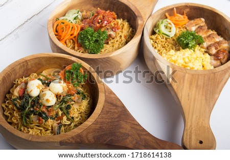 Ramen Noodle in a Wooden Bowl