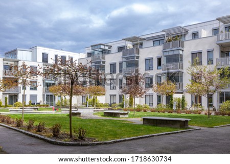 modern apartment in the middel of the town. Quite and beautiful backyard .  Royalty-Free Stock Photo #1718630734