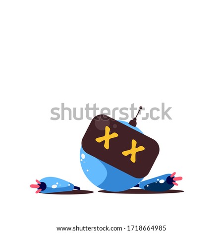 vector illustration of a blue robot that is lying dead