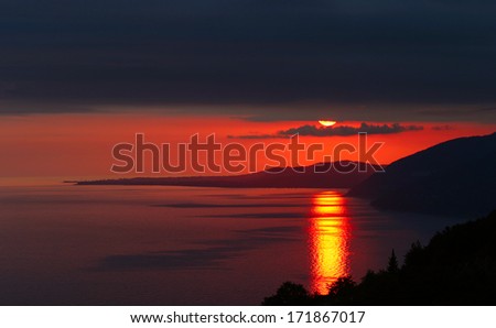 seascape beautiful scenic sunset over black sea off the coast of Abkhazia summer evening