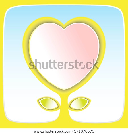 Vector 3d design of flower like shape with leaves and heart on top in frame. Can be used for calendar event include, Valentine's Day and Birthdays. 