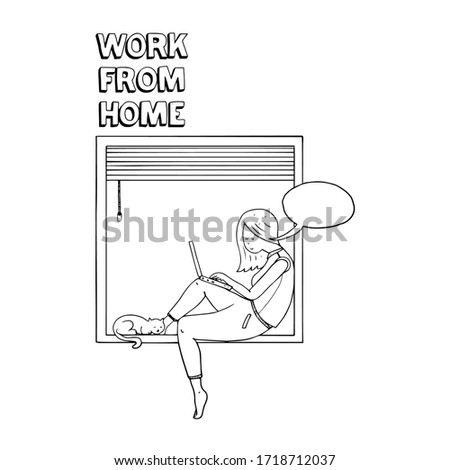 cartoon work from home in doodle style isolated on white background
