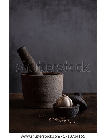 Mortar Pestle with Garlic for Still Life Photography