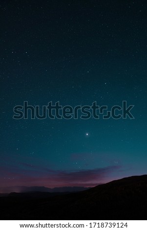 Starry night sky in the mountains.