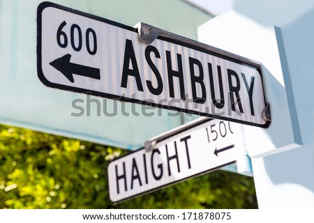 San Francisco street sign at intersection of Haight and Ashbury, California, USA.