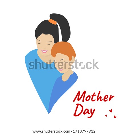 Young Mom love. Card for mother`s day. Mother hold child. Vector Illustration. 