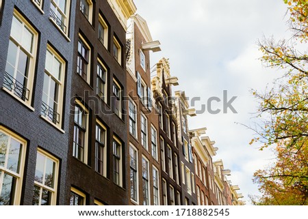 picture of a gable front of typical old buildings in Amsterdam, Netherlands