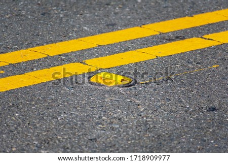 Raised yellow pavement marker separates opposing traffic lanes.