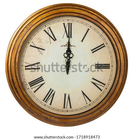 Vintage Clock in Roman numerals Isolated on White Royalty-Free Stock Photo #1718918473