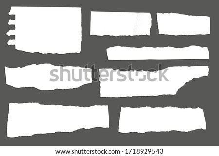 White ripped note, notebook paper stuck with sticky tape on black background. Royalty-Free Stock Photo #1718929543