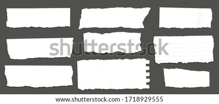 White ripped note, notebook paper stuck with sticky tape on black background. Royalty-Free Stock Photo #1718929555