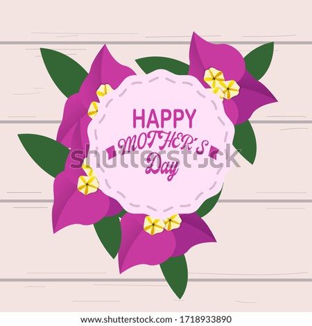 Happy mothers day card with a flower and label - Vector