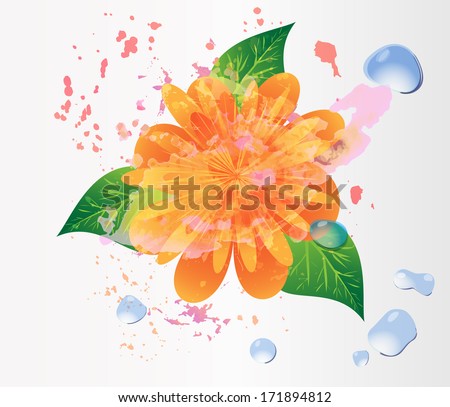 Stock vector eps background with bright vintage and sweet flower with watercolor paint grunge splash in retro style