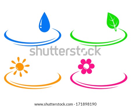 set of eco objects on white background with decorative line