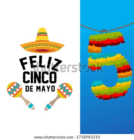Happy 5th day card design for independence day of Mexico.  Feliz Cinco De Mayo.