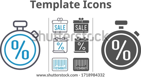 template icon set included gift, calendar, barcode, stopwatch icons