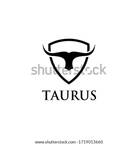 Taurus head logo design with shield vector template
