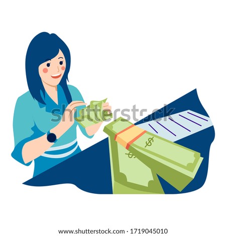 Vector illustration of bank customer service is counting money