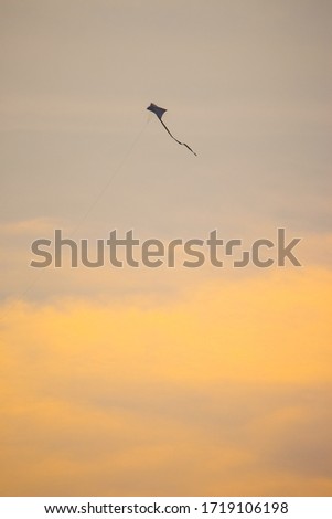 Kite fly in the wind. Kite Flying against Sky isolated on Yellow Background.