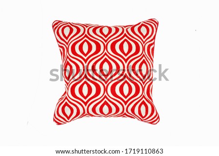 Decorative soft pillow, with geometric pattern in red and white color, isolated on white background

 Royalty-Free Stock Photo #1719110863