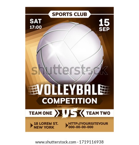 Volleyball Sport Competition Leaflet Poster Vector. Playing Ball And Set On National Volleyball Match Promotion Banner. Coastal Athletic Non-contact And Combination Game Concept Template Illustration