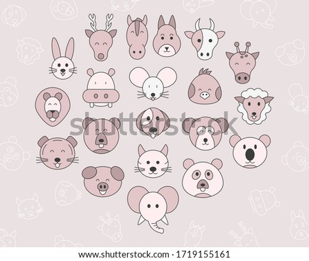 Animal Icons set - Vector color symbols and outline of pets and wild beast for the site or interface